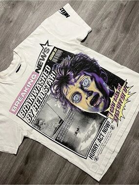 HELLSTAR White Tee with Purple and Pink Horror Graphic